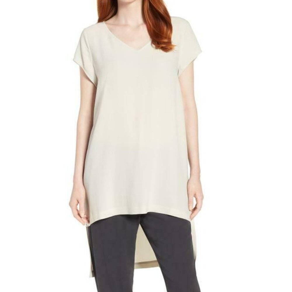 Eileen Fisher Bone High/Low Silk Tunic